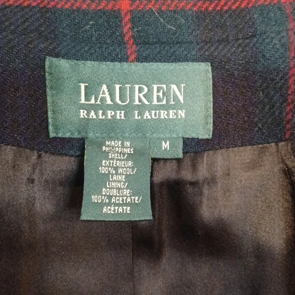 Vintage Lauren Ralph Lauren Plaid Wool Double Breasted Coat Size Medium - Picture 7 of 10